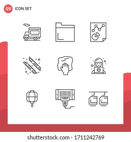 User Interface Pack of 9 Basic Outlines of rub; hand; page; cleaning; candy Editable Vector Design Elements