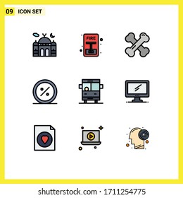 User Interface Pack of 9 Basic Filledline Flat Colors of market; e; fire; discount; rheumatism Editable Vector Design Elements
