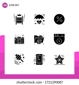 User Interface Pack of 9 Basic Solid Glyphs of printer; graphic; care; design; camera Editable Vector Design Elements