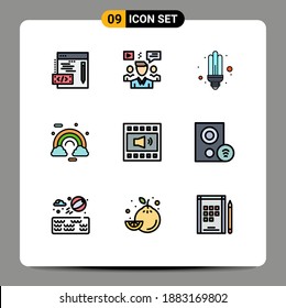 User Interface Pack of 9 Basic Filledline Flat Colors of amplifier; ireland; bulb; colorful; celebrate Editable Vector Design Elements