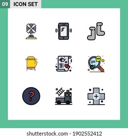 User Interface Pack of 9 Basic Filledline Flat Colors of invite; card; signals; cold; microwave Editable Vector Design Elements
