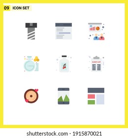 User Interface Pack of 9 Basic Flat Colors of bottle; berry; presentation; study; education Editable Vector Design Elements