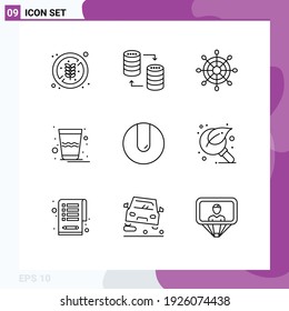 User Interface Pack of 9 Basic Outlines of match; thandai; share; india; drink Editable Vector Design Elements