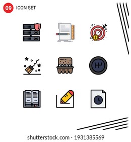 User Interface Pack of 9 Basic Filledline Flat Colors of cooking; witchcraft; script; magic; broom Editable Vector Design Elements