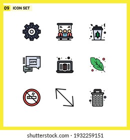 User Interface Pack of 9 Basic Filledline Flat Colors of feather; printer; drink; laptop; secure Editable Vector Design Elements