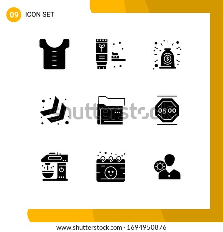 User Interface Pack of 9 Basic Solid Glyphs of network; folder; collaboration; data; chevron Editable Vector Design Elements