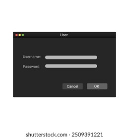 User interface panel with password in modern style with black colors. Authorization window in dark style.