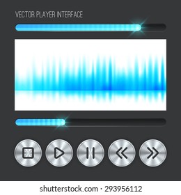 User Interface player Elements. vector buttons steel style and e