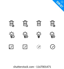 User Interface Related Icon set. Contains such Icons as Delete, Idea, Checkbox. Vector Flat Icon Set in Line Style for Mobile application or Web site
