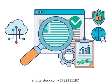 Interfaz de usuario con lupa de búsqueda para documentos y Elementos de seguridad informática para conceptos de auditoría de datos