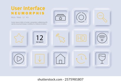 User interface set icon. Favorites, downloads, navigation, home, media controls, search, high definition, system settings, time management, connectivity