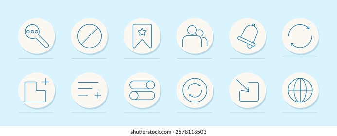 User interface set icon. Options, block, bookmark, group, notification, sync, add layout, align, switch, reload, upload, globe