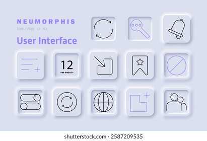 User interface set icon. Refresh, search, notifications, bookmark, settings, accessibility, global connection, customization, communication, interaction, UI optimization