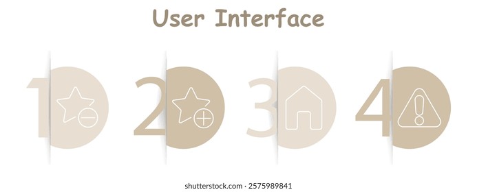 User interface set icon. Star with minus, star with plus, house, warning triangle, feedback, ratings, notifications, alerts