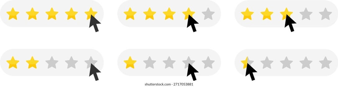User interface showing star ratings with varying levels of completion and mouse clicks