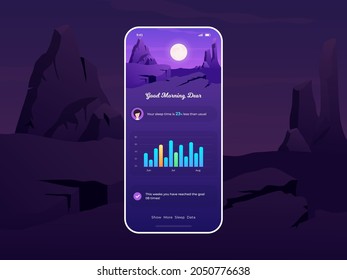 User Interface for sleep tracker app with beautiful scenery theme