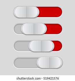 User interface slider. Gray and red control bar. Vector illustration