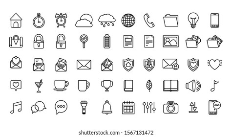 User interface and social media icon set, Multimedia apps communication digital marketing and internet theme Vector illustration
