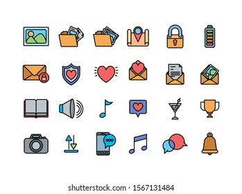 User interface and social media icon set, Multimedia apps communication digital marketing and internet theme Vector illustration