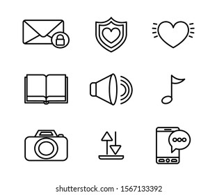 User interface and social media icon set, Multimedia apps communication digital marketing and internet theme Vector illustration