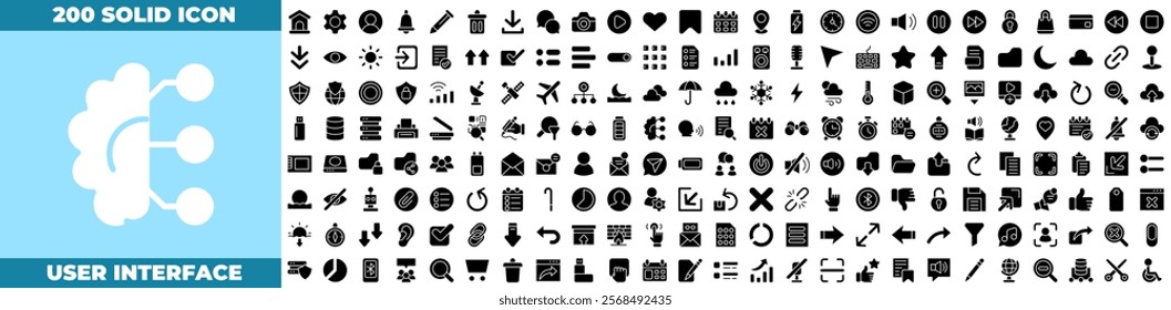 User Interface Solid Editable Icons set. Vector illustration in modern thin solid style of user interface icons: interface, menu, mobile, etc