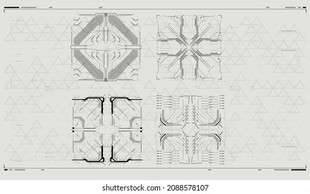 User Interface Square Frames Blocks Set. HUD concept. Sci fi technology template design. Vector illustration. Futuristic HUD frames.