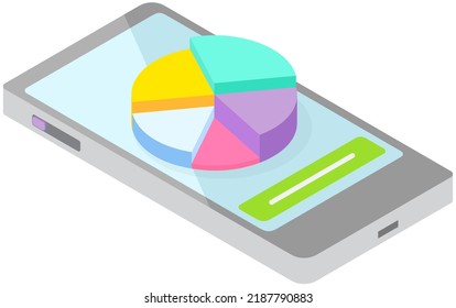 User interface with statistics on smartphone. Infographic elements for analytical business app. Smartphone with infographic, graph and diagram on screen. Mobile application for working with statistics