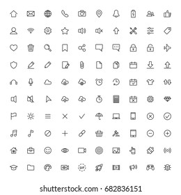 user interface symbols, line 100 icons set