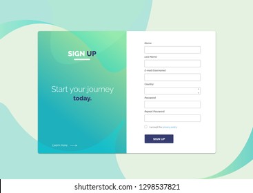 User interface template. Web elements. UX.  Sign up form. svg
