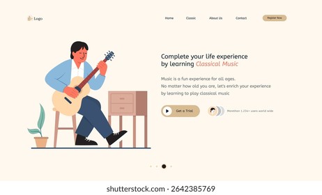User interface template for a website about classical music school