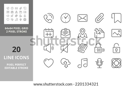 User interface thin line icon set 2 of 4. Outline symbol collection. Editable vector stroke. 64 and 256 Pixel Perfect scalable to 128px