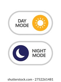 User interface toggle icon showing Day Mode and Night Mode with sun and moon symbols. Commonly used in apps, software, and websites to switch between light theme and dark theme display settings.