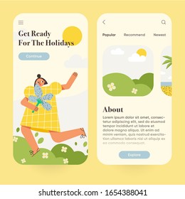 User interface for travel, journey, tourism mobile application. Mobile app page onboard screen set. Modern vector illustration.