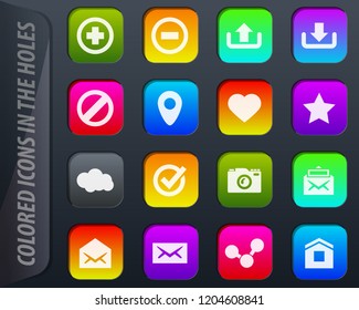 User Interface vector colored icons in the holes easily adapt to any background