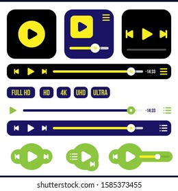 User interface vector elements. Video or media player control panel in flat style. Media player skin. 