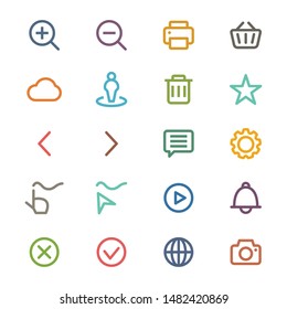 User interface vector graphics outline icons in various colors - set 2