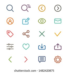 User interface vector graphics outline icons in various colors - set 1