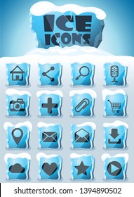 user interface vector icons frozen in transparent blocks of ice