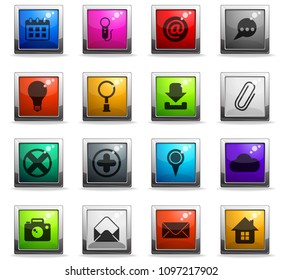 user interface vector icons in square colored buttons for web and user interface design
