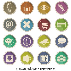 user interface web icons in the form of round paper labels