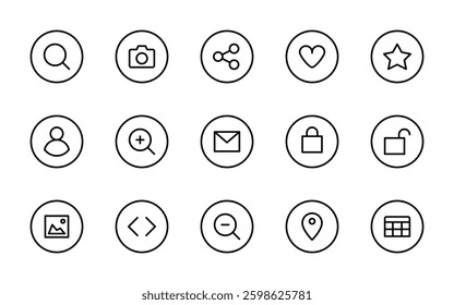user interface web icons. outline minimal style icon set