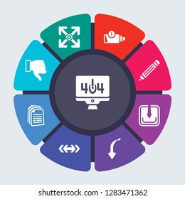 user interface and web vector template for infographics. Business concept with 9 options, steps, parts, segments. Banner infographic cycling diagram, round chart, Error page, Enlarge icons