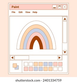 User Interface y2k sticker. Retro Browser window Paint, colors palette, rainbow. Flat style. Nostalgia pc elements and operating system. Delicate pastels vector illustration.