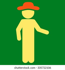 User Invitation vector icon. Style is bicolor flat symbol, orange and yellow colors, rounded angles, green background.