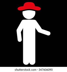 User Invitation vector icon. Style is bicolor flat symbol, red and white colors, rounded angles, black background.