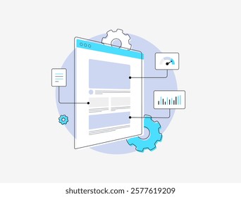 User journey mapping with flowcharts visualizing user path, interactions and ux pain points. Optimizing UX design, website navigation, customer experience for improved usability outline illustration