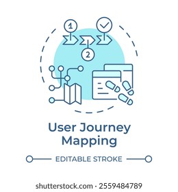 User journey mapping soft blue concept icon. Identify friction points. Website visitor tracking method. Round shape line illustration. Abstract idea. Graphic design. Easy to use in presentation