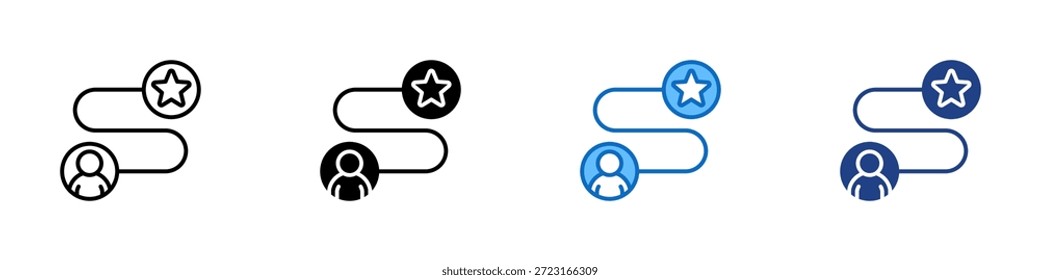 User Journey Multiple Style Icon Design Vector - curved path with user and star markers, representing user experience, progress tracking, and goal achievement