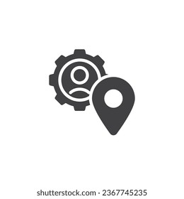User Journey vector icon. User gear and location pin filled flat sign for mobile concept and web design. Customer journey glyph icon. Symbol, logo illustration. Vector graphics