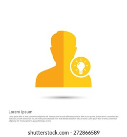 User with Lamp Light Idea Icon, pictogram icon on gray background. Simple flat metro design style. half shade cut icon. Flat design style. Vector illustration